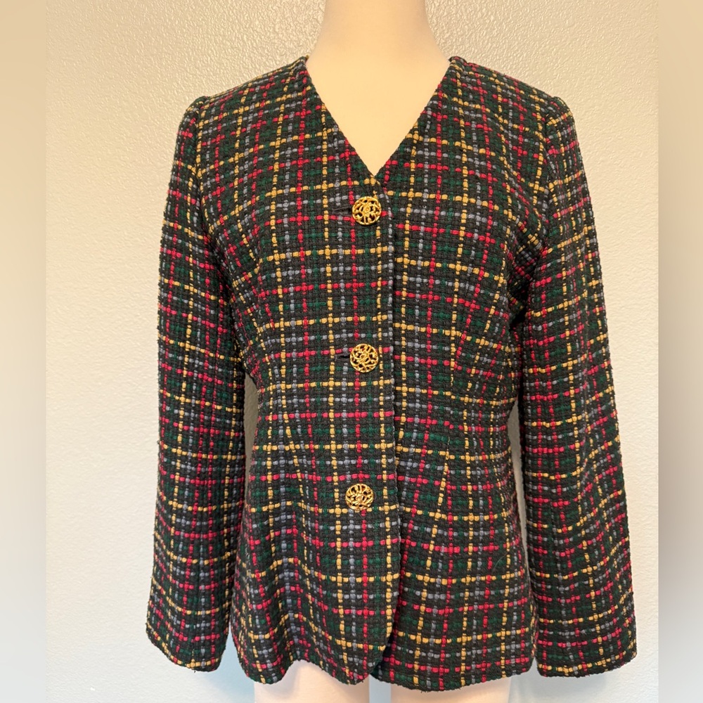 Doncaster Multicolor‎ Plaid Blazer with Gold Buttons